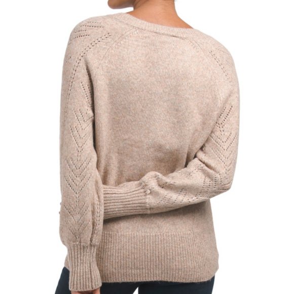 ELIE BY ELIE TAHARI V-neck  Pointelle Sleeve Sweater 291tn - Picture 2 of 4